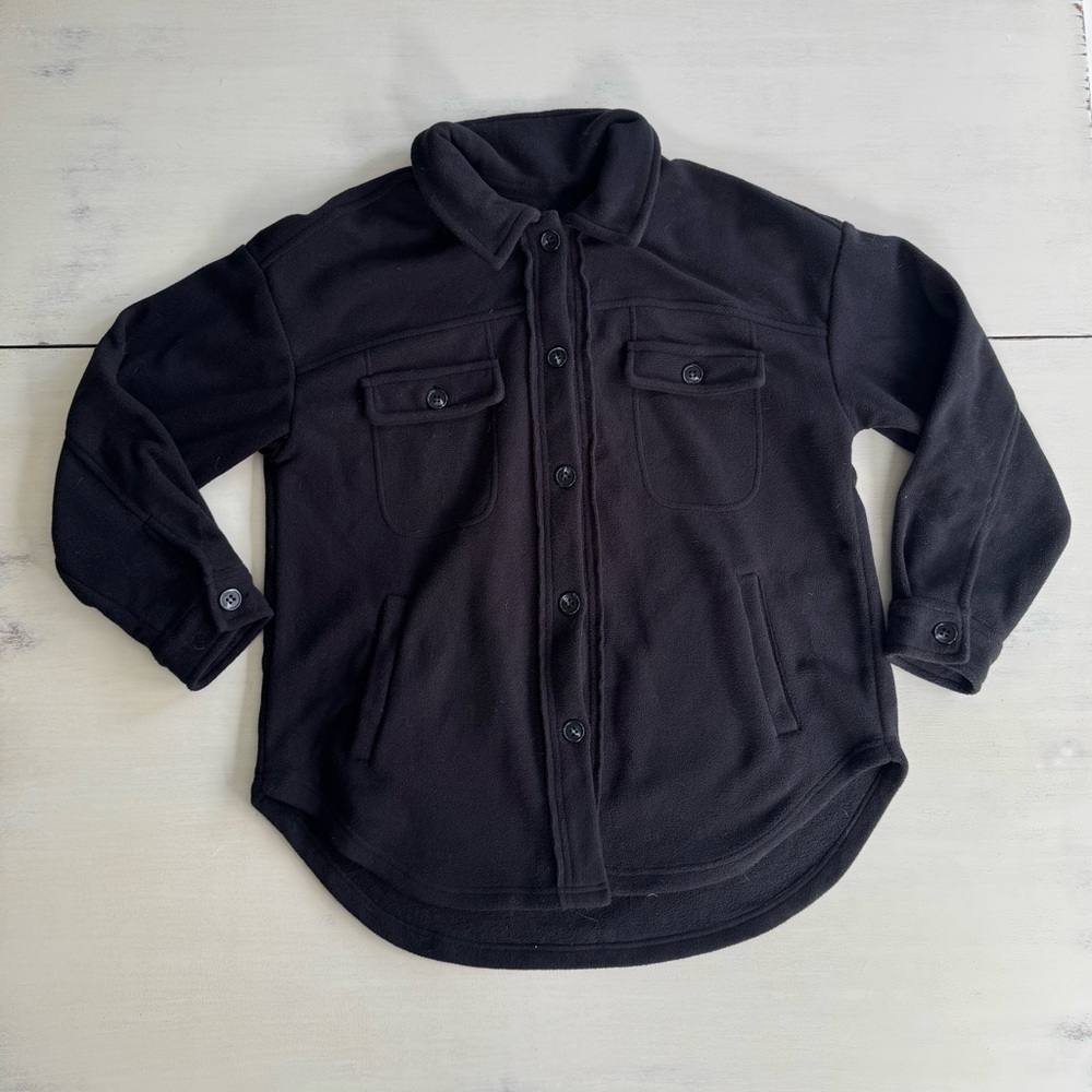 Black Button-Up Fleece Shacket